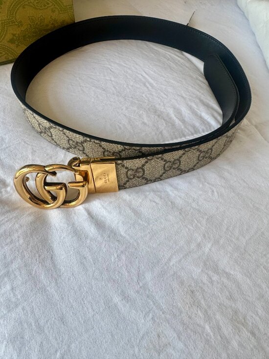 Gucci GG Marmont Belt Beige/Ebony Supreme Canvas Gold Buckle Size 80 main image 7